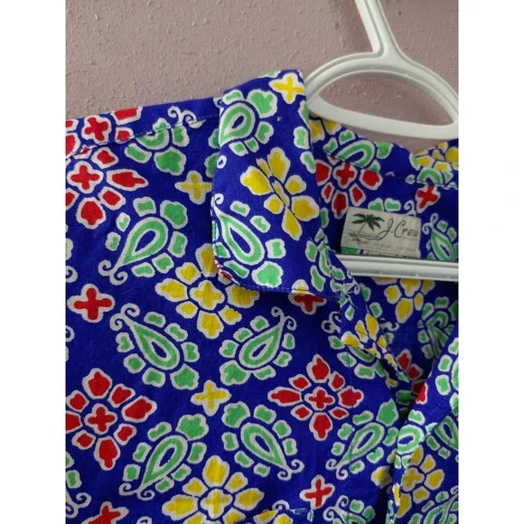 J Crew Hawaiian Shirt Men's Med Blue Floral Short Sleeve Button Up Camp Resort - Picture 2 of 10